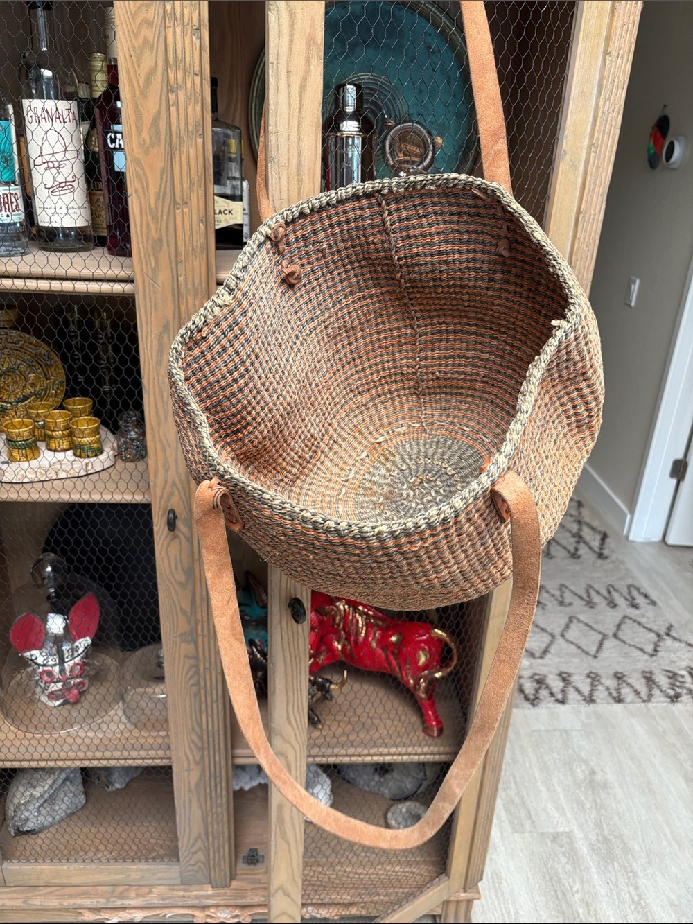 Vintage Sisal Tote Bag with Leather Trim - Picture 9 of 12